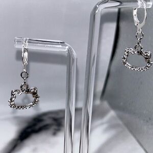 Charming Silver Crystal Cat Earrings